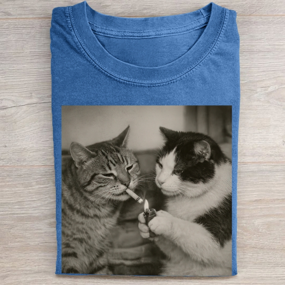 Smoking Cats Vintage Black & White Vintage Washed Tee