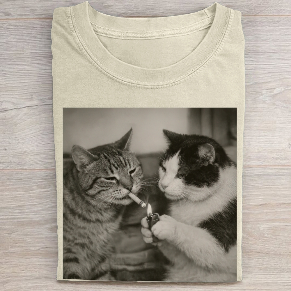 Smoking Cats Vintage Black & White Vintage Washed Tee