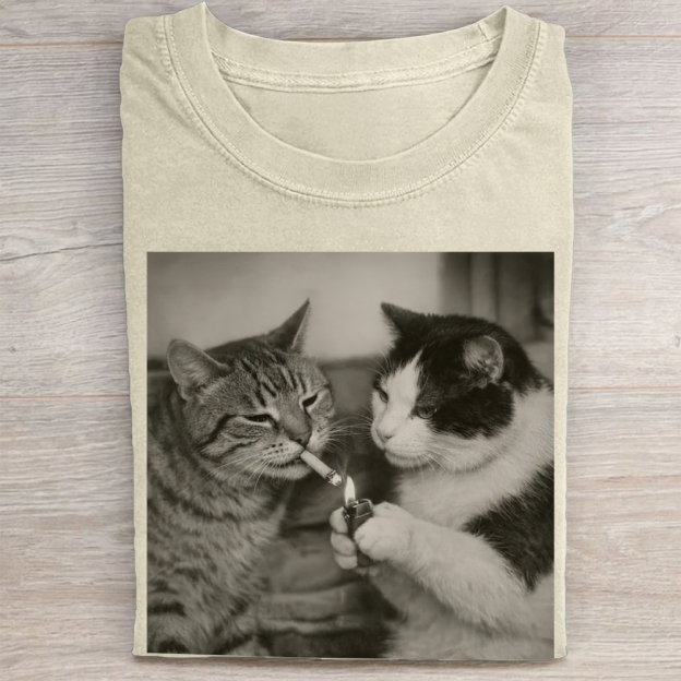 Smoking Cats Vintage Black & White Vintage Washed Tee