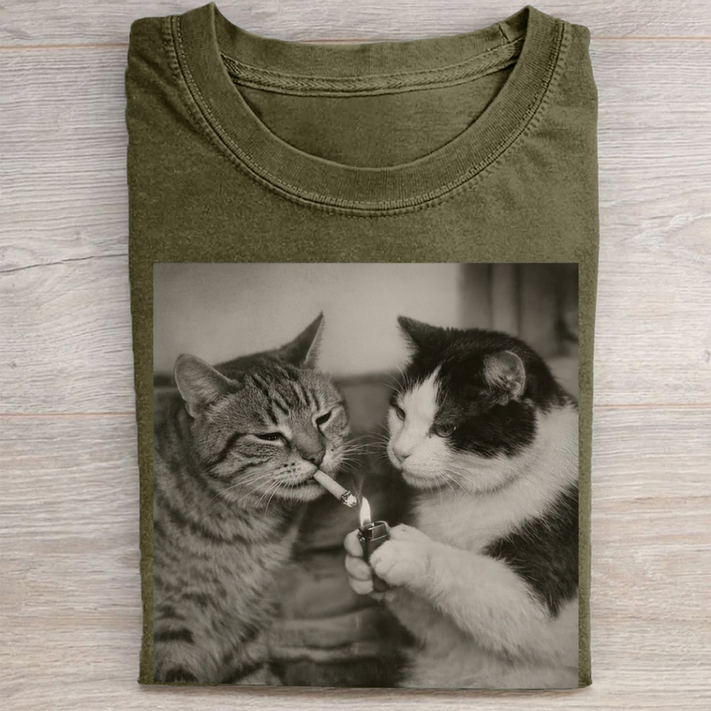 Smoking Cats Vintage Black & White Vintage Washed Tee