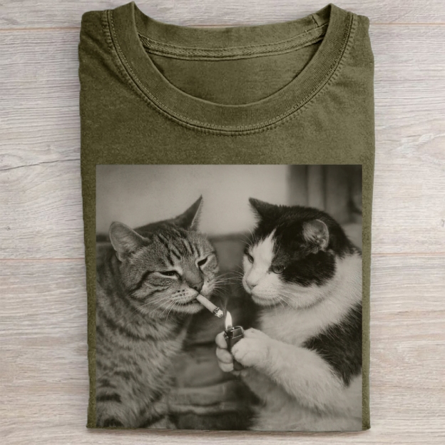 Smoking Cats Vintage Black & White Vintage Washed Tee