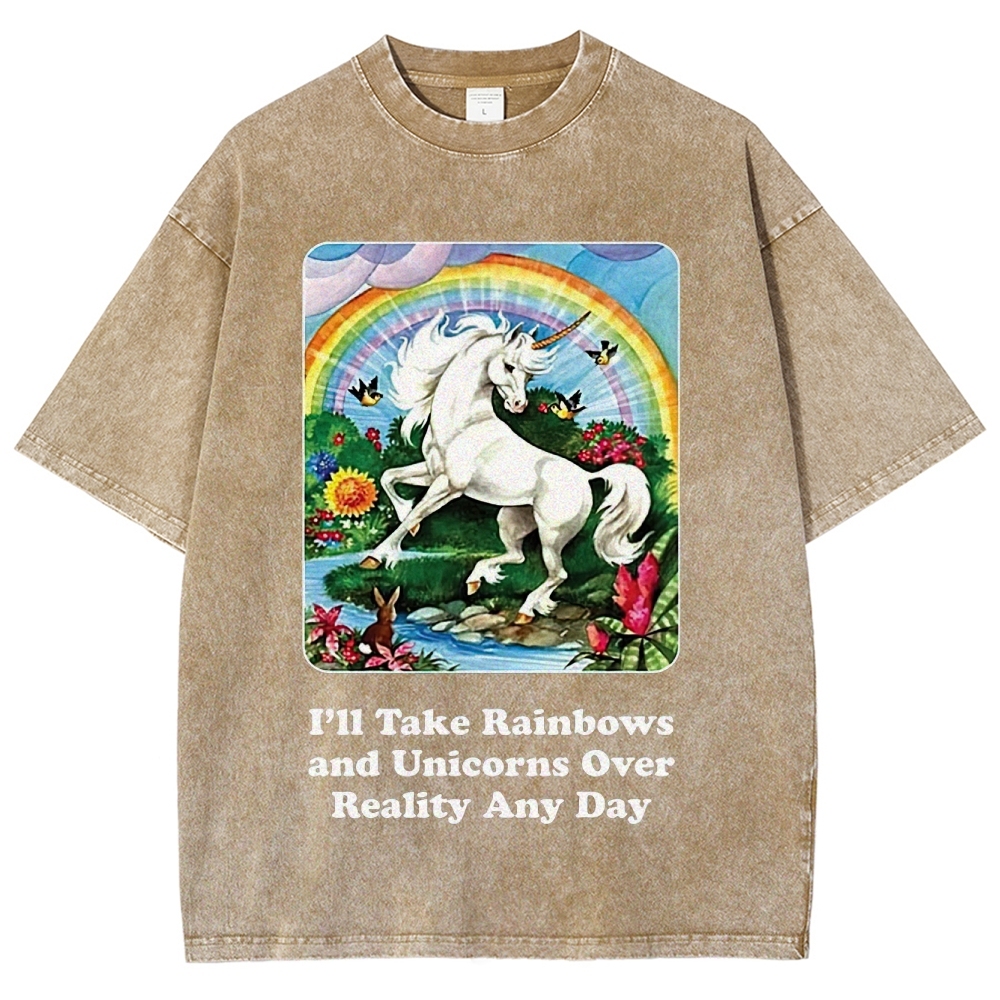 "I'll Take Rainbows and Unicorns" Washed T-Shirt