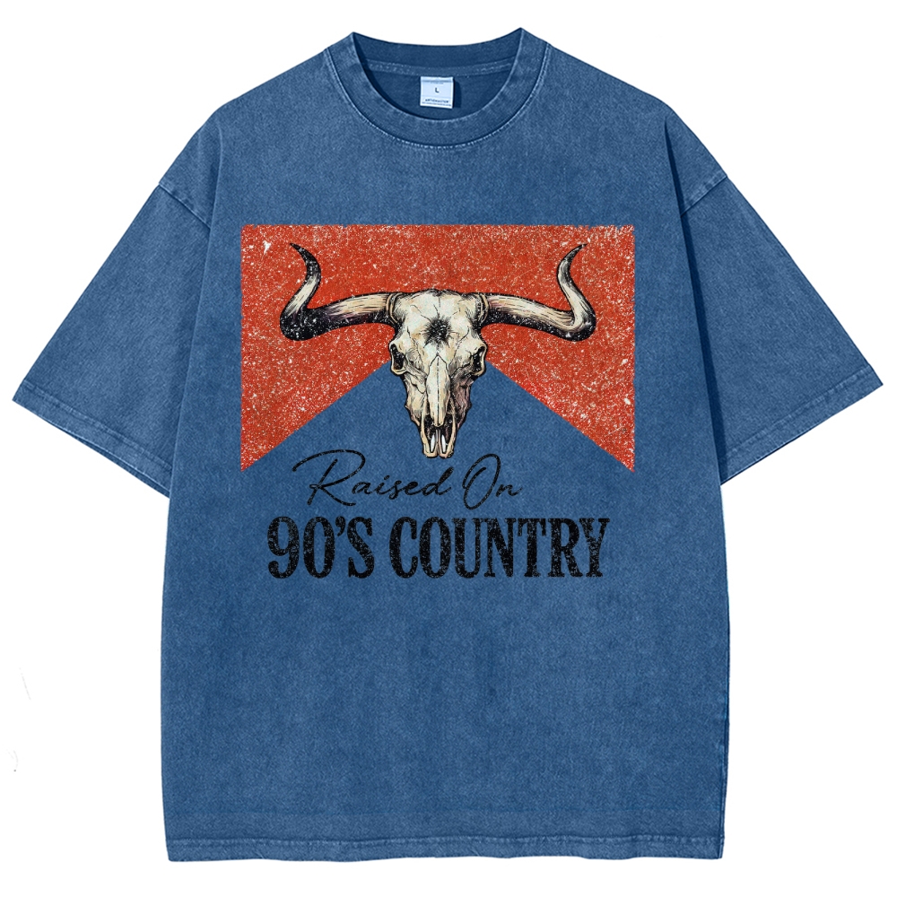 "Raised On 90's Country" Bull Skull Washed T-Shirt