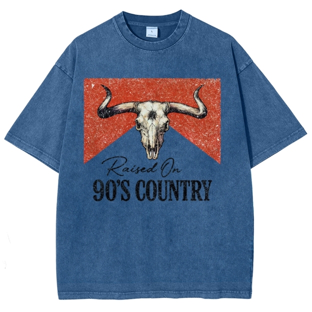 "Raised On 90's Country" Bull Skull Washed T-Shirt