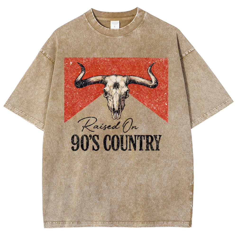 "Raised On 90's Country" Bull Skull Washed T-Shirt