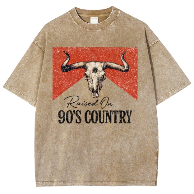 "Raised On 90's Country" Bull Skull Washed T-Shirt
