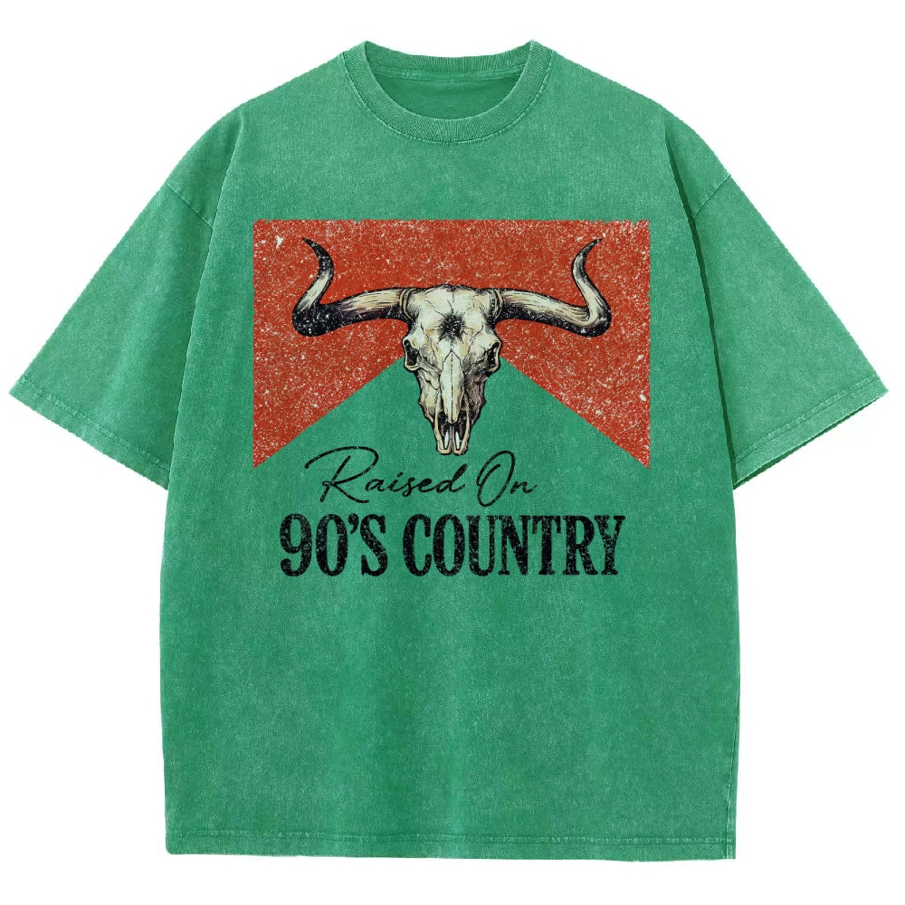 "Raised On 90's Country" Bull Skull Washed T-Shirt
