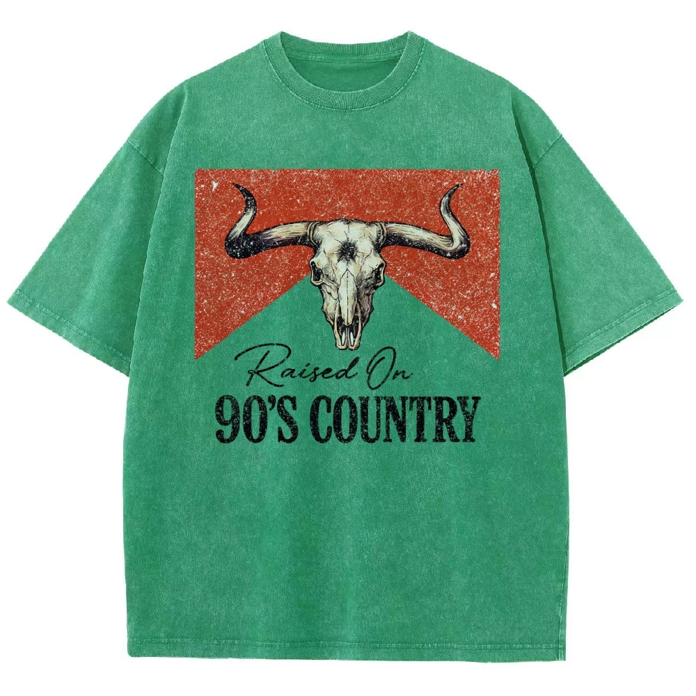 "Raised On 90's Country" Bull Skull Washed T-Shirt