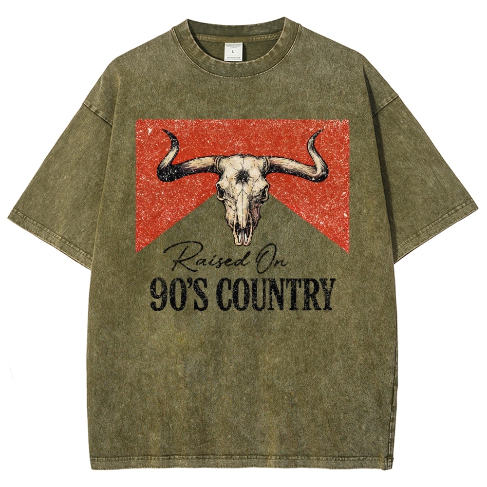"Raised On 90's Country" Bull Skull Washed T-Shirt