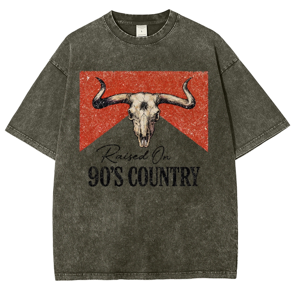 "Raised On 90's Country" Bull Skull Washed T-Shirt