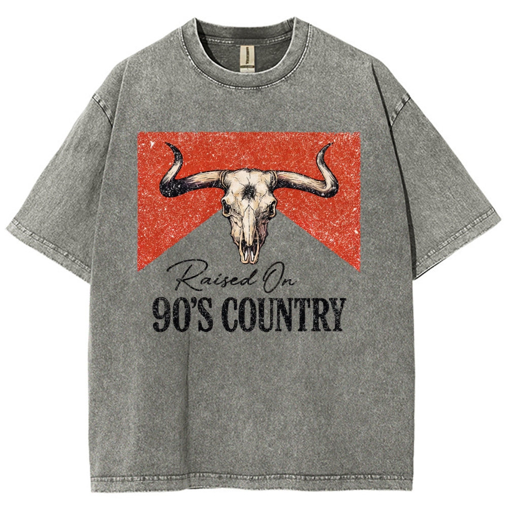 "Raised On 90's Country" Bull Skull Washed T-Shirt