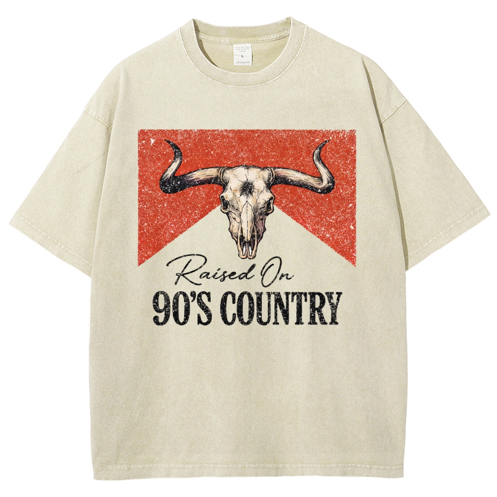 "Raised On 90's Country" Bull Skull Washed T-Shirt