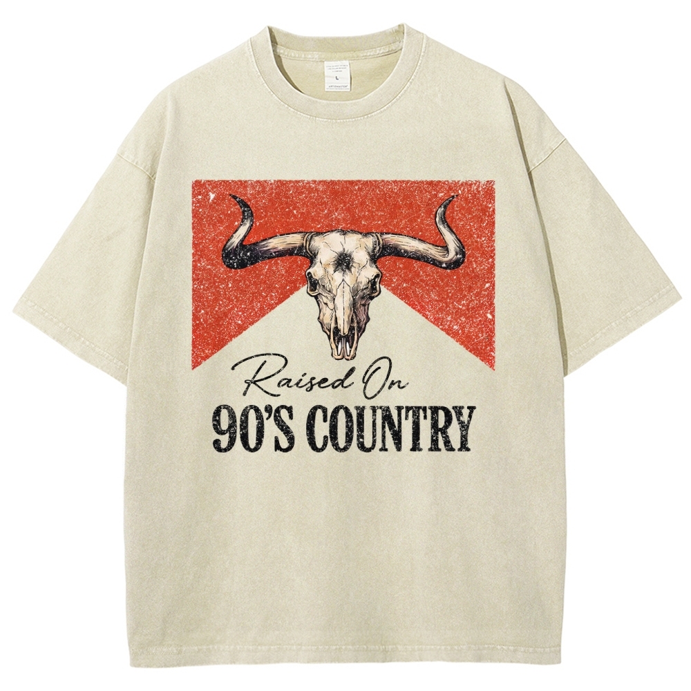 "Raised On 90's Country" Bull Skull Washed T-Shirt