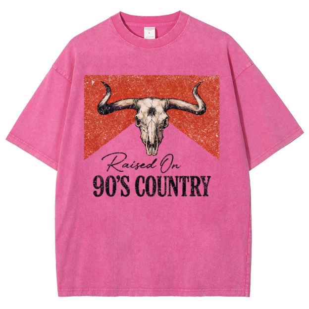 "Raised On 90's Country" Bull Skull Washed T-Shirt