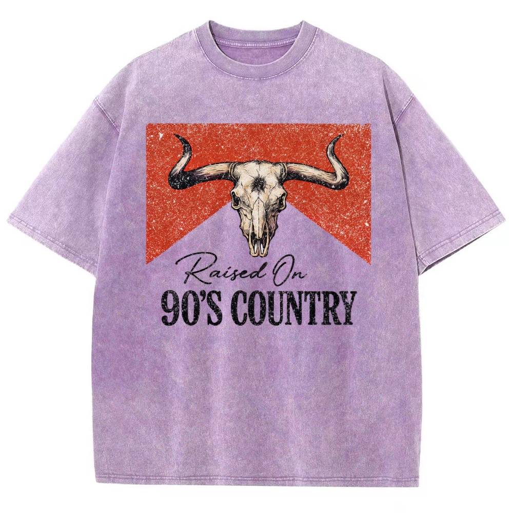 "Raised On 90's Country" Bull Skull Washed T-Shirt