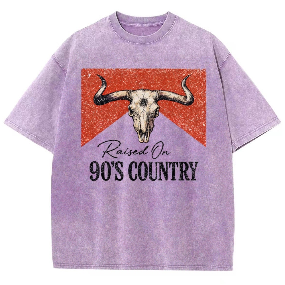 "Raised On 90's Country" Bull Skull Washed T-Shirt