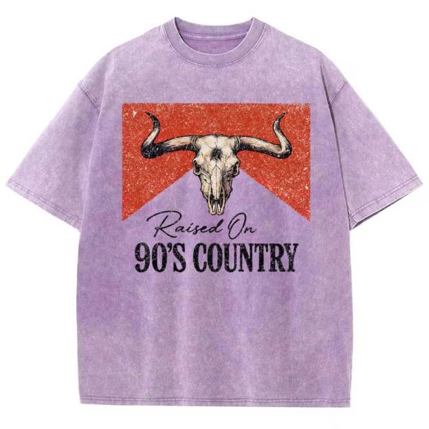 "Raised On 90's Country" Bull Skull Washed T-Shirt
