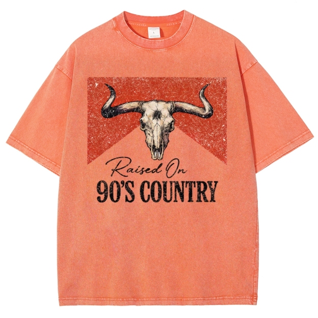"Raised On 90's Country" Bull Skull Washed T-Shirt
