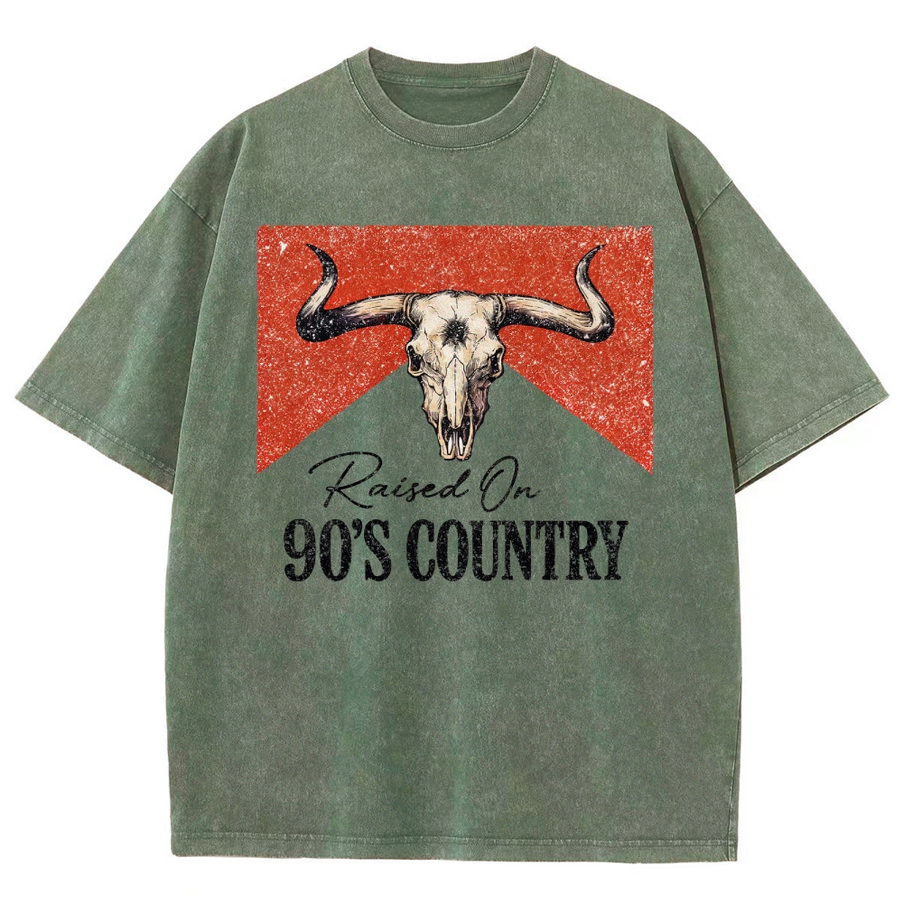 "Raised On 90's Country" Bull Skull Washed T-Shirt