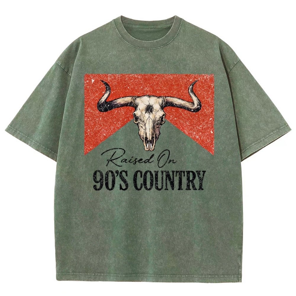 "Raised On 90's Country" Bull Skull Washed T-Shirt