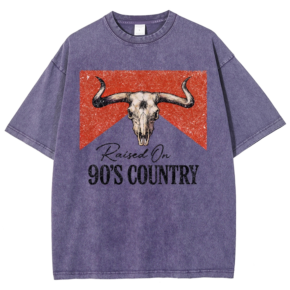 "Raised On 90's Country" Bull Skull Washed T-Shirt
