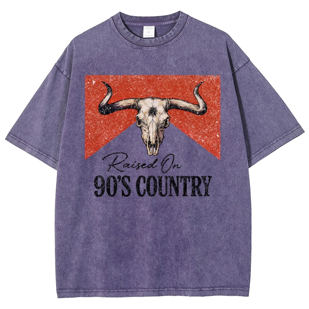 "Raised On 90's Country" Bull Skull Washed T-Shirt