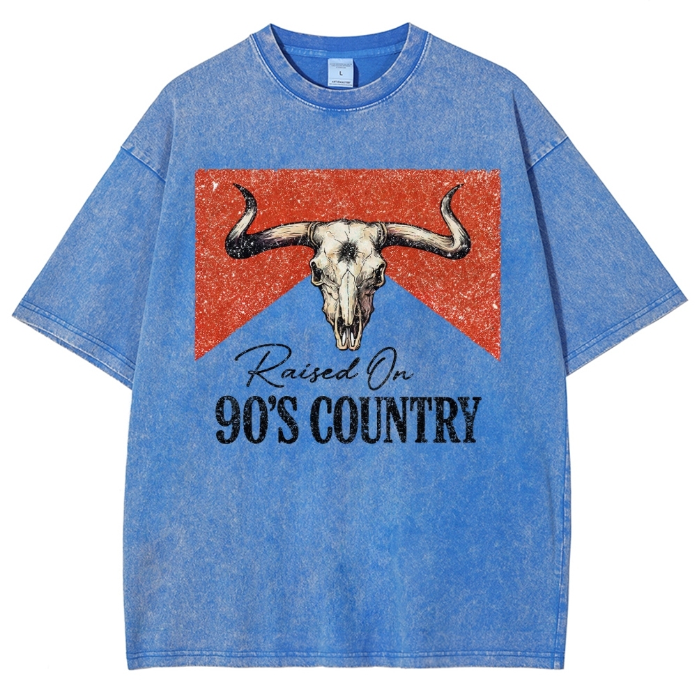 "Raised On 90's Country" Bull Skull Washed T-Shirt