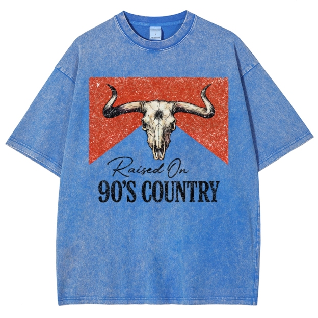 "Raised On 90's Country" Bull Skull Washed T-Shirt