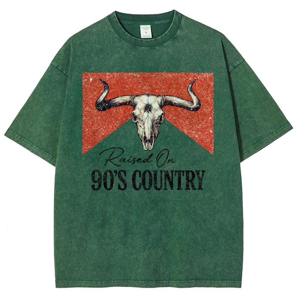 "Raised On 90's Country" Bull Skull Washed T-Shirt