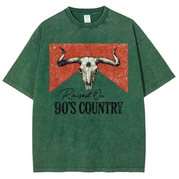 "Raised On 90's Country" Bull Skull Washed T-Shirt