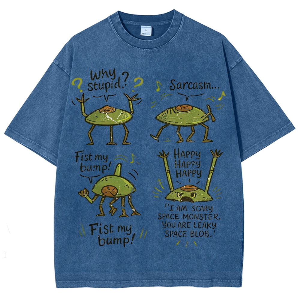 "Sarcastic Space Monster" Retro Cartoon Washed T-Shirt