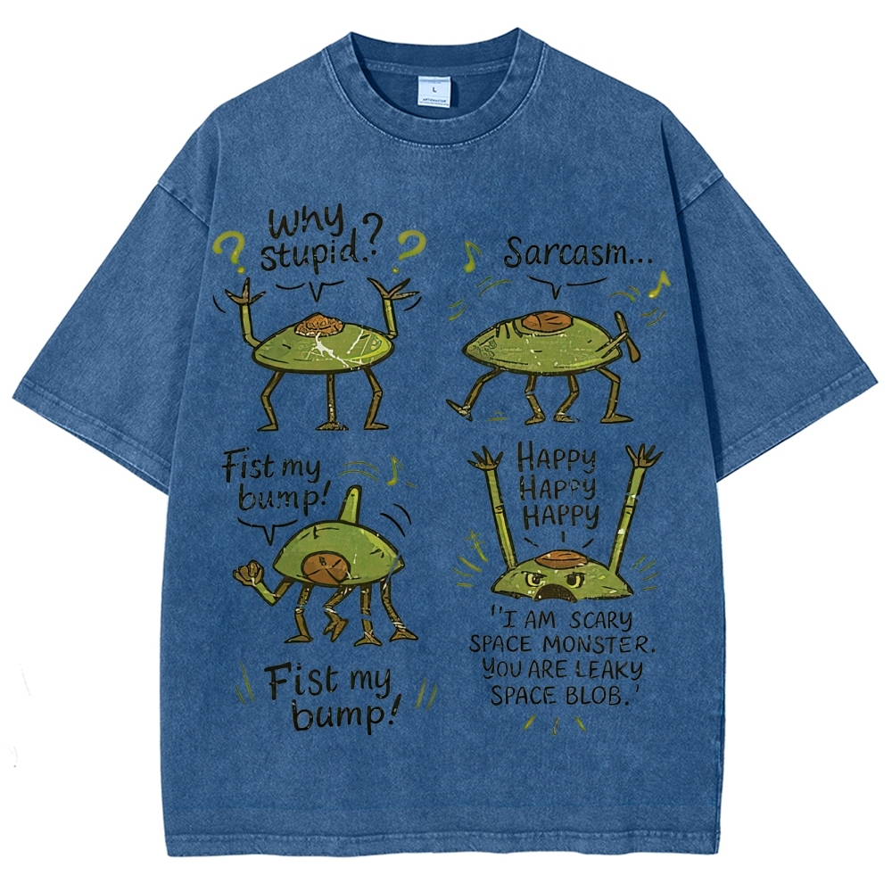 "Sarcastic Space Monster" Retro Cartoon Washed T-Shirt