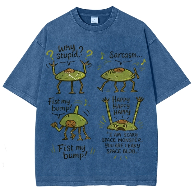 "Sarcastic Space Monster" Retro Cartoon Washed T-Shirt