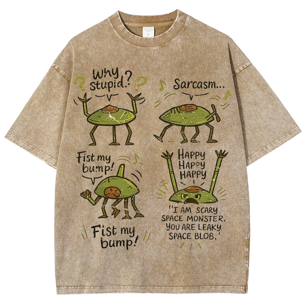 "Sarcastic Space Monster" Retro Cartoon Washed T-Shirt