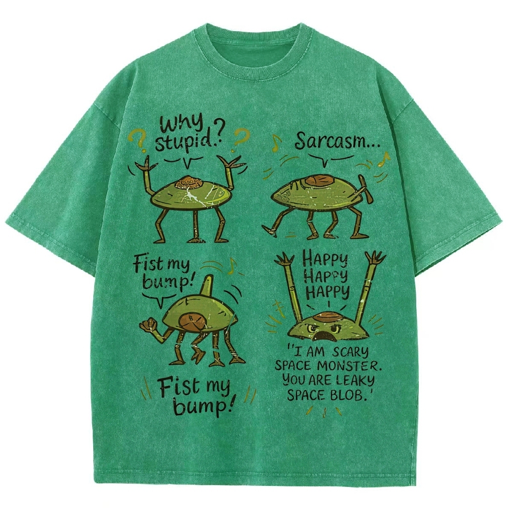 "Sarcastic Space Monster" Retro Cartoon Washed T-Shirt