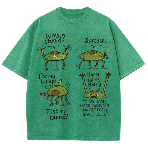 "Sarcastic Space Monster" Retro Cartoon Washed T-Shirt