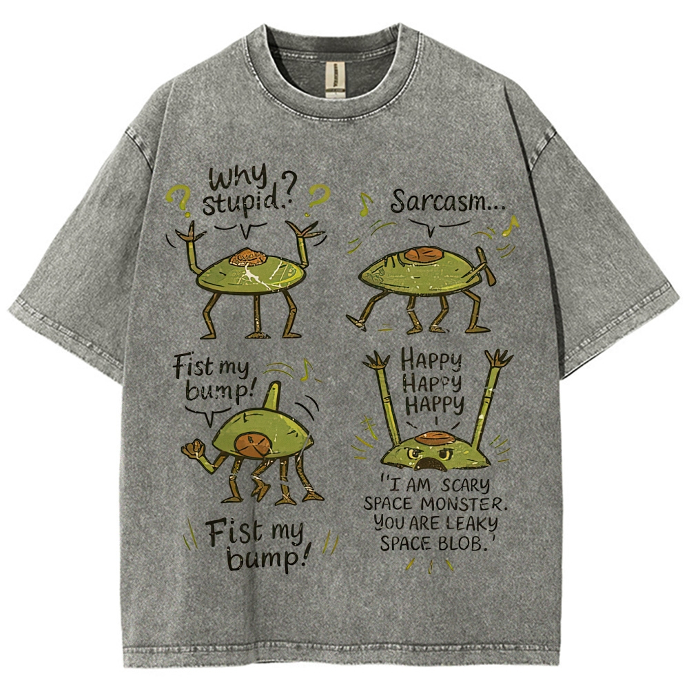 "Sarcastic Space Monster" Retro Cartoon Washed T-Shirt
