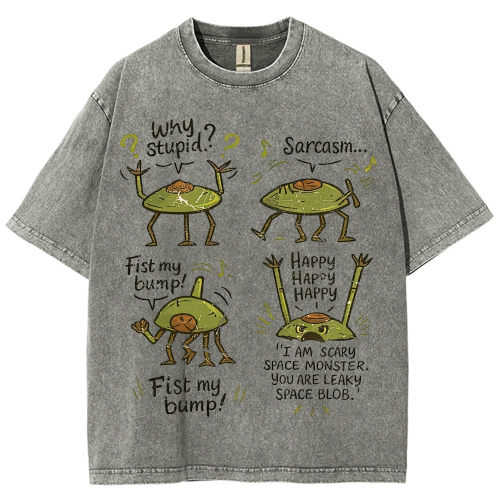 "Sarcastic Space Monster" Retro Cartoon Washed T-Shirt