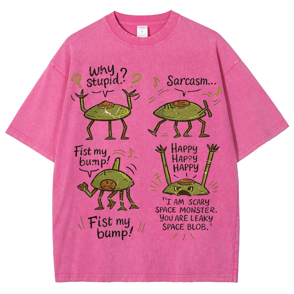 "Sarcastic Space Monster" Retro Cartoon Washed T-Shirt