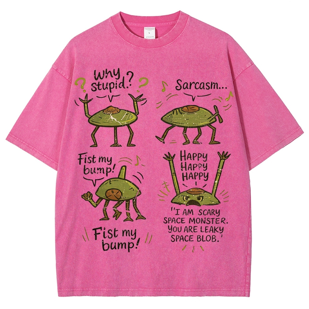 "Sarcastic Space Monster" Retro Cartoon Washed T-Shirt