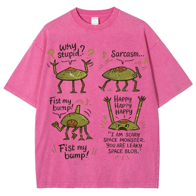"Sarcastic Space Monster" Retro Cartoon Washed T-Shirt