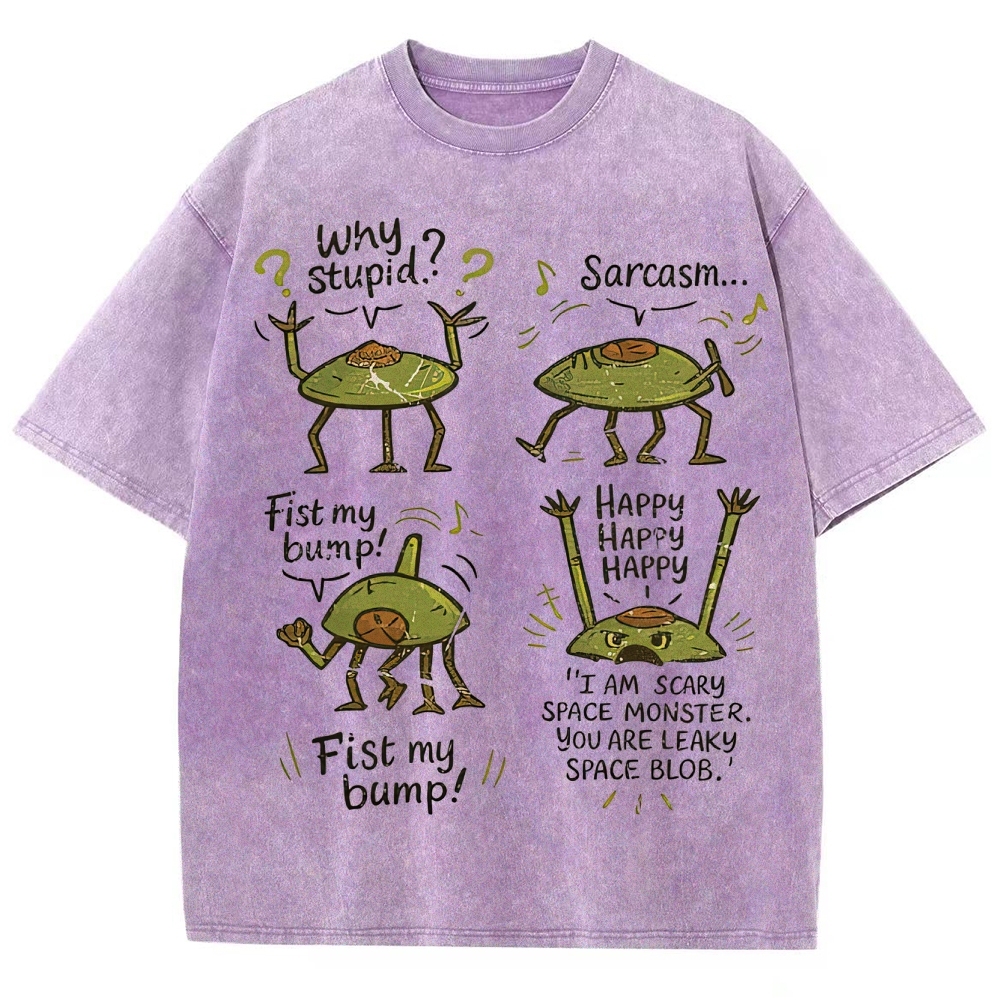 "Sarcastic Space Monster" Retro Cartoon Washed T-Shirt