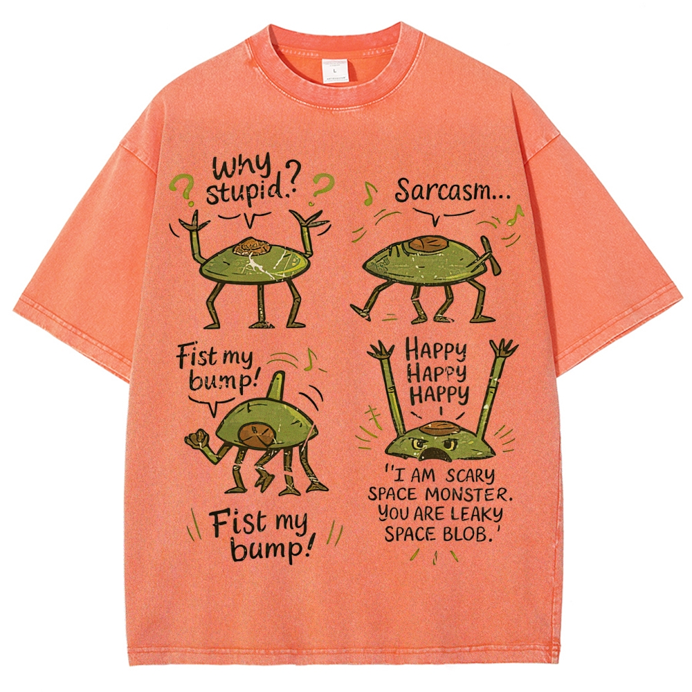 "Sarcastic Space Monster" Retro Cartoon Washed T-Shirt