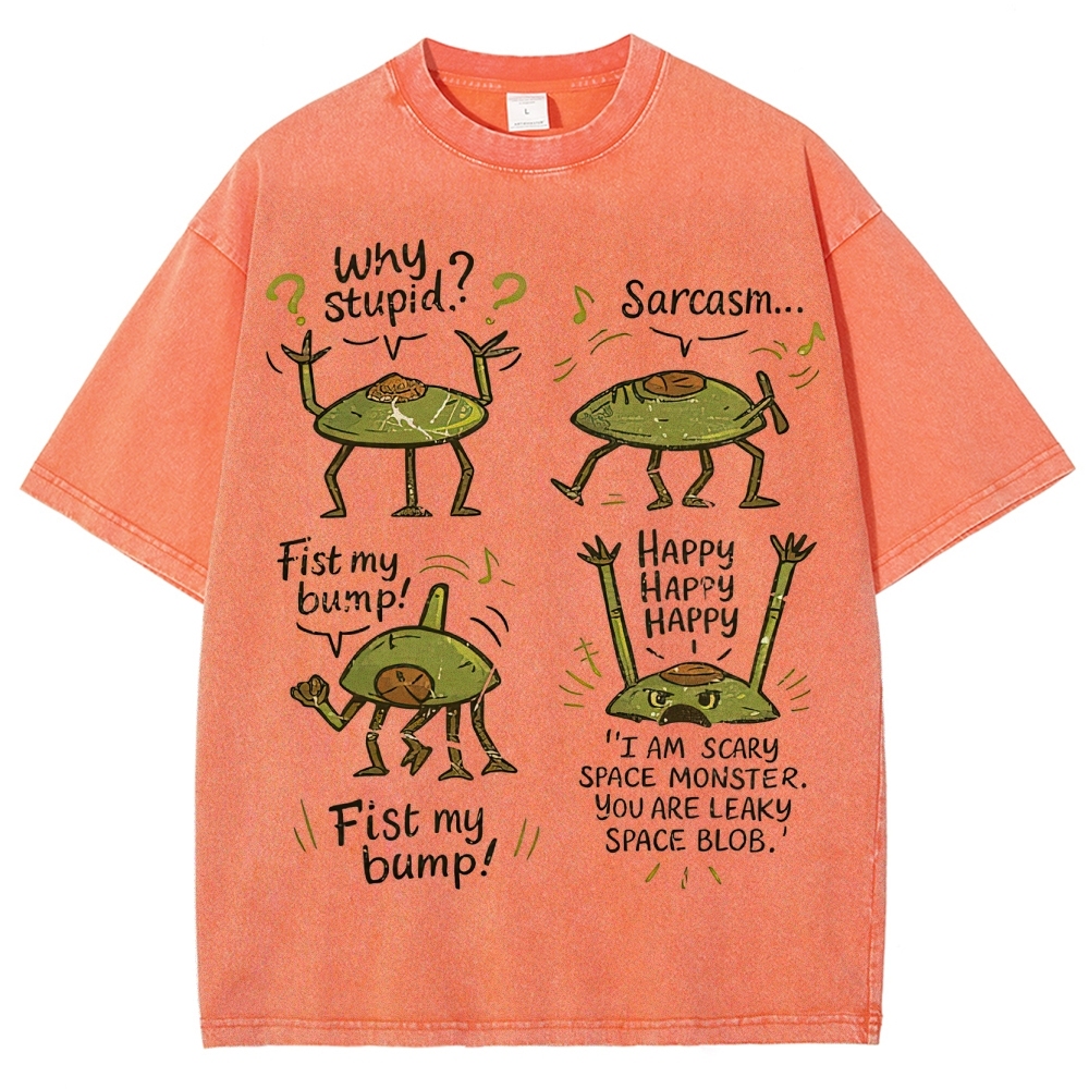 "Sarcastic Space Monster" Retro Cartoon Washed T-Shirt