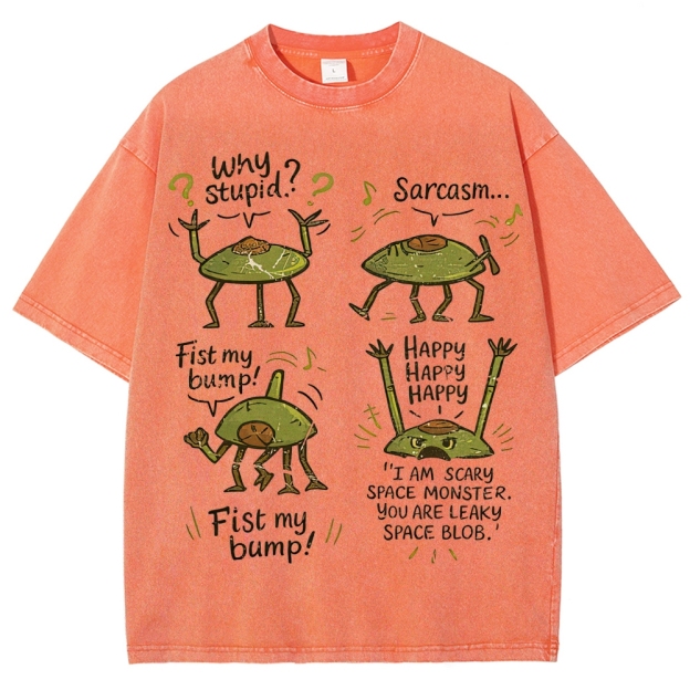 "Sarcastic Space Monster" Retro Cartoon Washed T-Shirt
