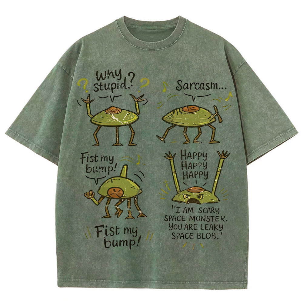 "Sarcastic Space Monster" Retro Cartoon Washed T-Shirt