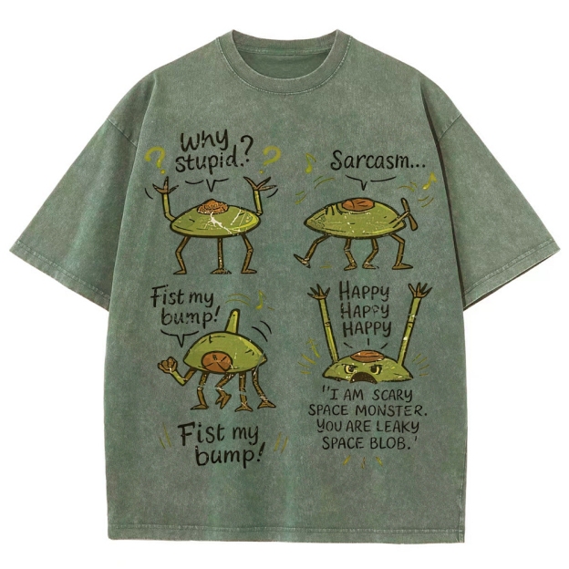 "Sarcastic Space Monster" Retro Cartoon Washed T-Shirt