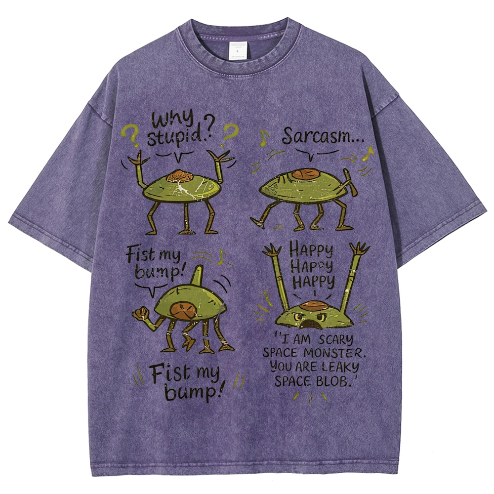 "Sarcastic Space Monster" Retro Cartoon Washed T-Shirt
