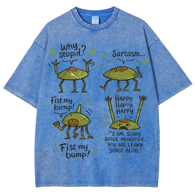 "Sarcastic Space Monster" Retro Cartoon Washed T-Shirt