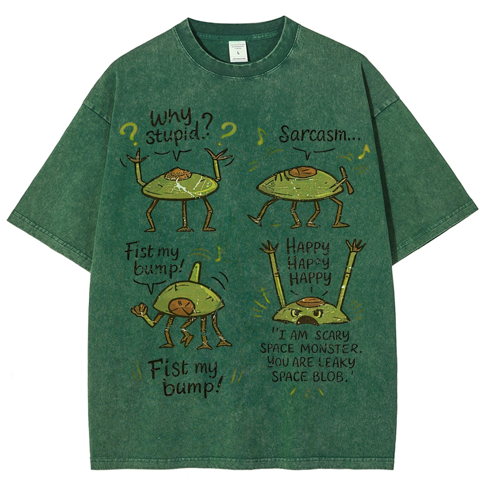 "Sarcastic Space Monster" Retro Cartoon Washed T-Shirt